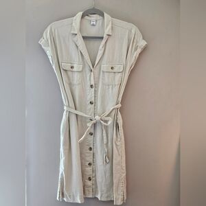 Women's Linen & Cotton Cream Sleeveless Dress